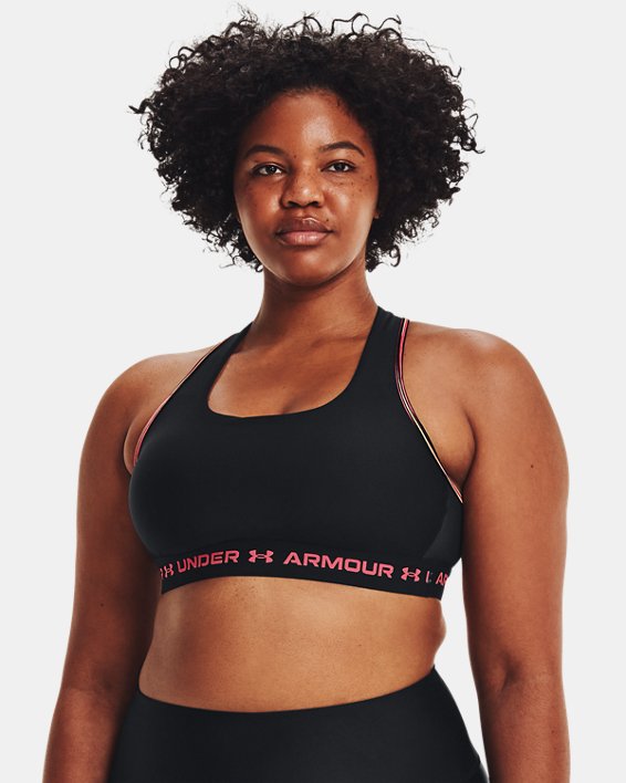 Women's Armour® Mid Crossback 80s Sports Bra, Black, pdpMainDesktop image number 2